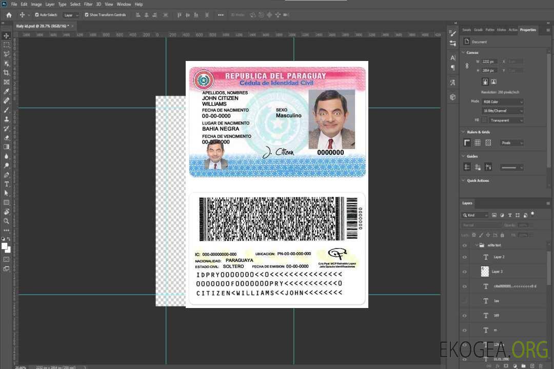 Carte d'identité du Paraguay template Carte d'identité du Paraguay template